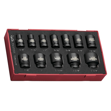 Teng Tools 16 Piece 6 Point SAE Shallow 1/2 Inch Drive Chrome Moly Impact EVA Foam Socket Set 3/8 - 1-1/4 Inch TEA9216AF